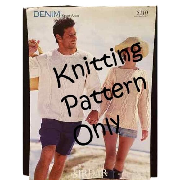 New Sirdar 5110 Denim Sport Aran Mens Womens Cabled Sweater Knitting Pattern - Picture 1 of 3